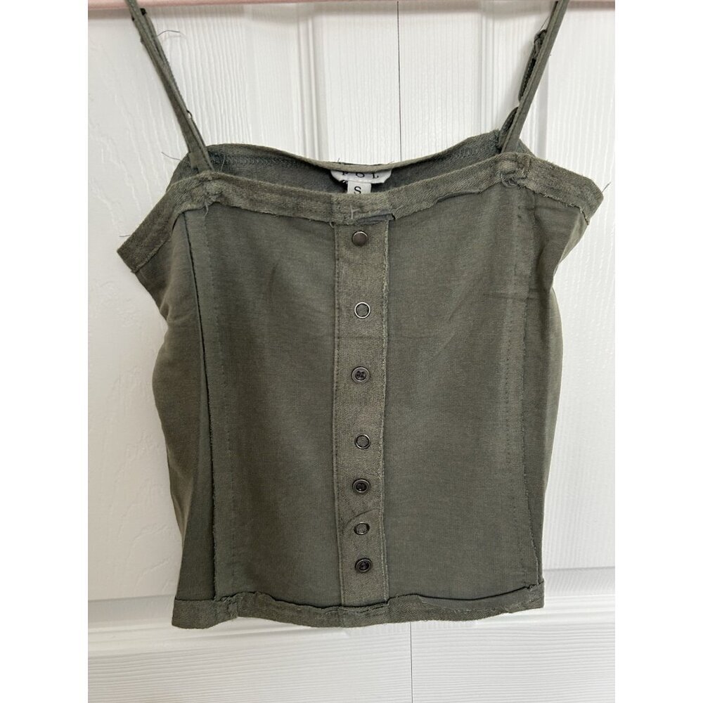 POL Distressed Crop Tank Top Moss  Charcoal Size S